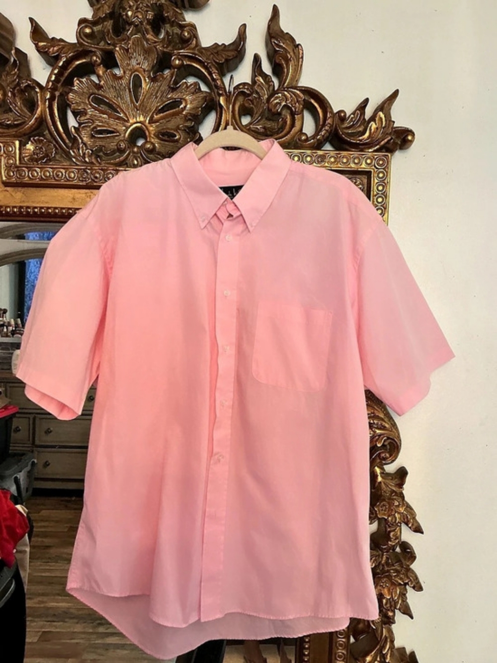 Nicole Miller Mens Short Sleeve Button Down Pink Size XL Like New